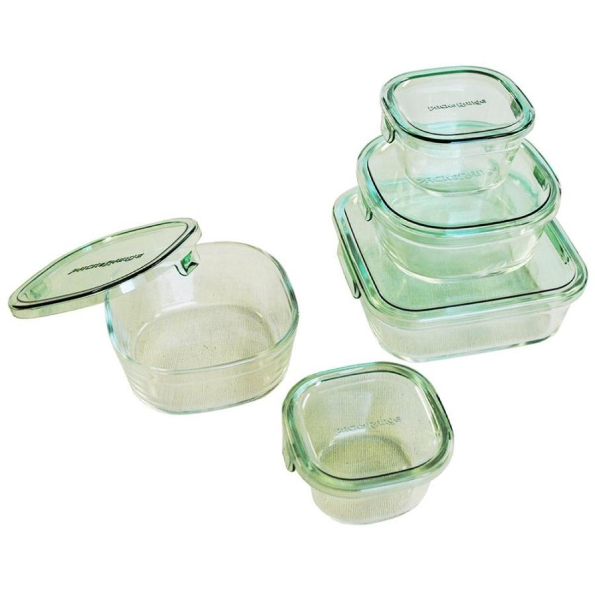 iwaki イワキ 耐熱ガラス 保存容器 グリーン 角型 5個セット パック&レンジ PSC-PRN-5G ガラス 保存 容器