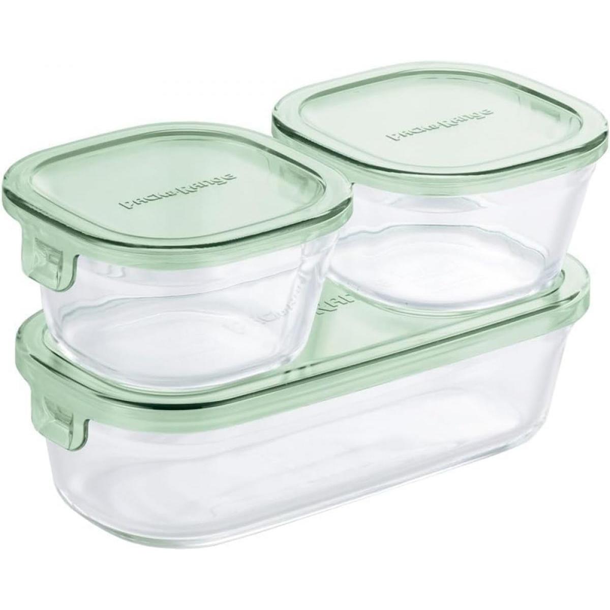 イワキ iwaki 耐熱ガラス 保存容器 グリーン 3個セット パック&レンジ PSC-PRN-3G2 ガラス 保存 レンチン 四角