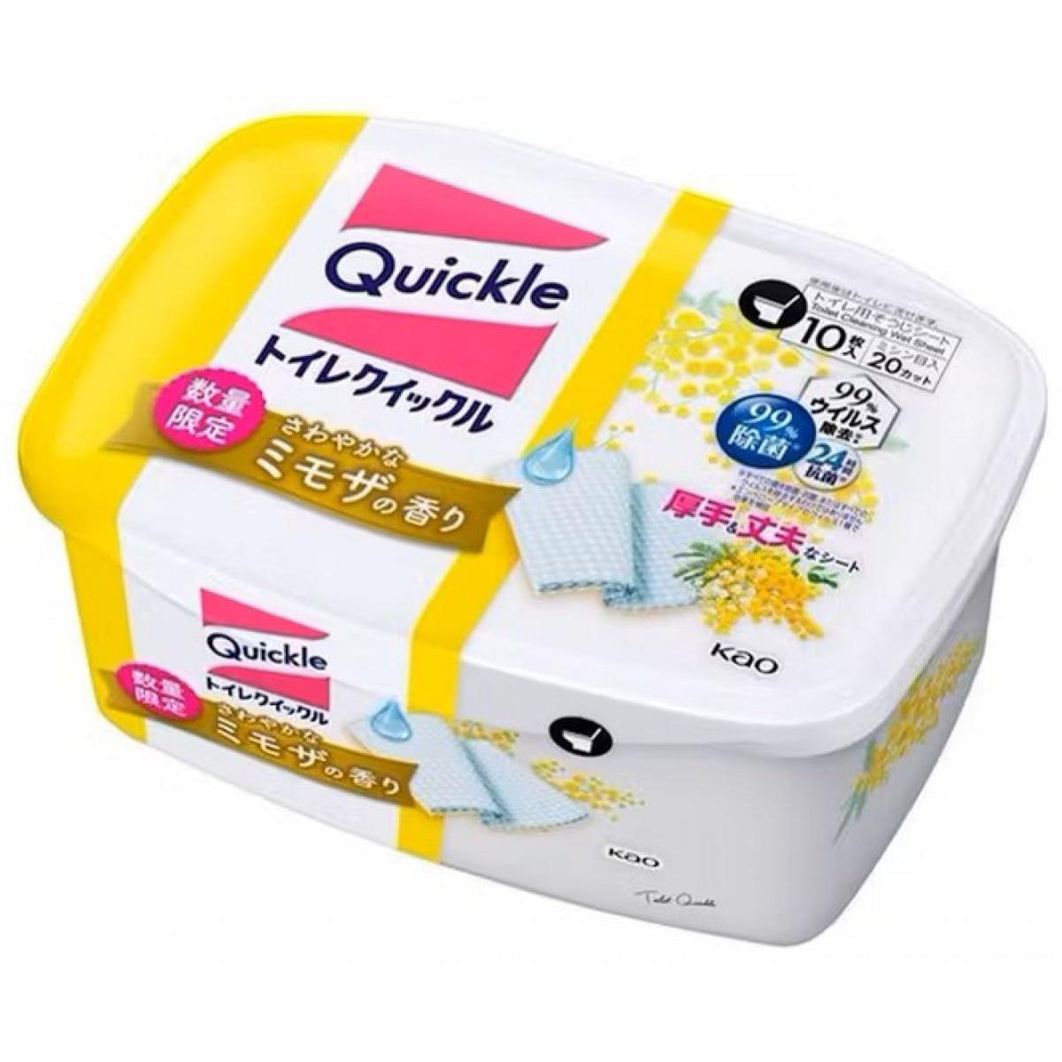 【在庫有・即納】花王 トイレクイックル 容器入 10枚入 ミモザの香り　トイレ用洗剤 トイレ用掃除シート