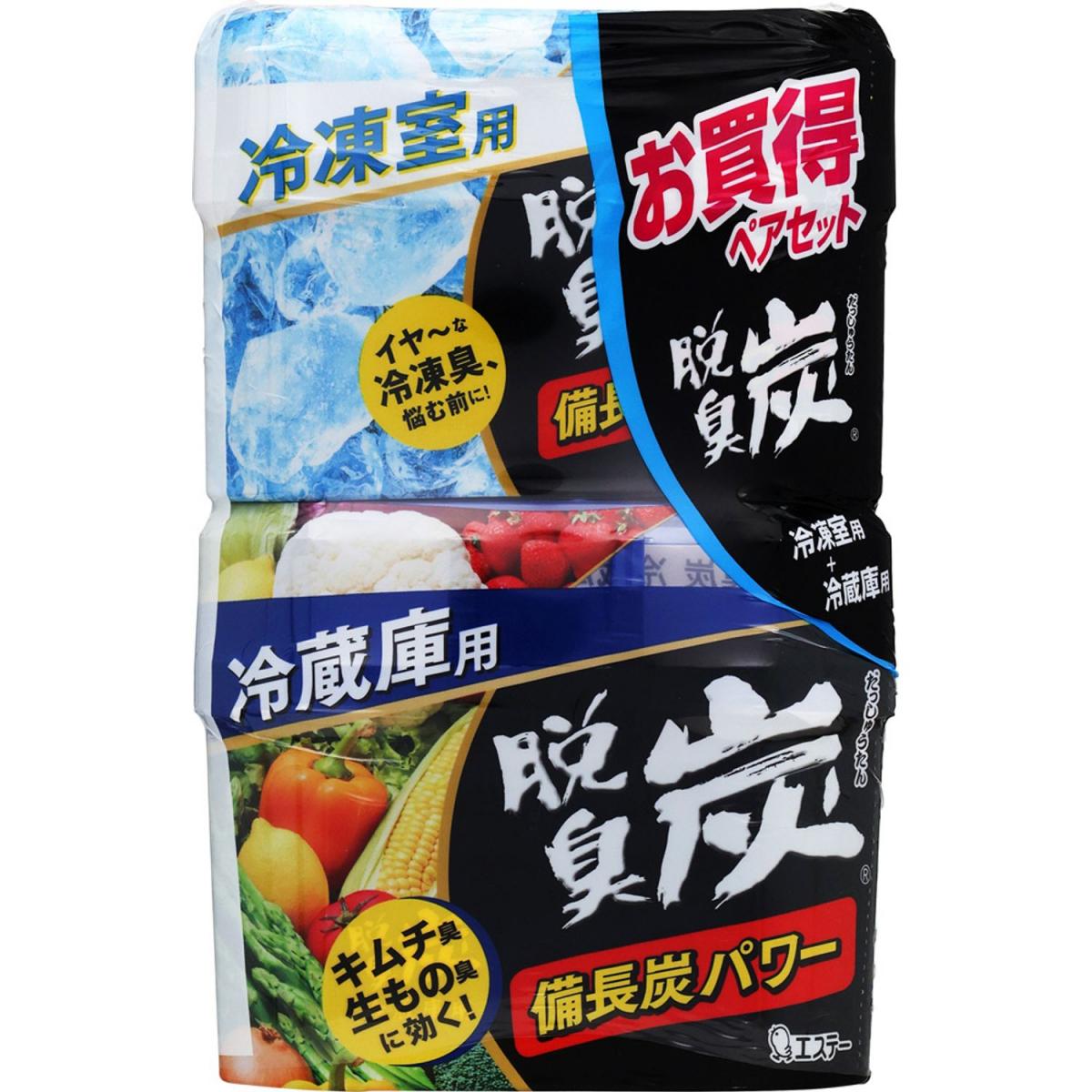 冷蔵庫・冷凍室の気になるニオイをしっかり除去できる「脱臭炭」シリーズの便利なペアセット。備長炭と活性炭のダブルパワーで、食品臭や冷凍保存臭を強力に脱臭します。 ゼリー状の炭が小さくなることで交換時期がひと目でわかり、手軽でムダなく使えるのも特長。 冷蔵庫と冷凍室それぞれに最適設計されているため、イヤなニオイ移りも防止し、キッチン環境を清潔に保ちます。 【冷蔵庫用】 ●強力脱臭　当社独自のゼリー状の炭（備長炭＋活性炭） ●キムチ臭・ニンニク臭・生もの臭にも効く！ ●交換時期まる見え！ゼリー状の炭が小さくなったらお取り替えです。 【冷凍室用】 ●強力脱臭　当社独自のゼリー状の炭（備長炭＋活性炭）＋炭シート ●気になる冷凍保存臭をしっかり脱臭！ ●ニオイうつりの原因となるイヤなニオイを脱臭します。 ●交換時期まる見え！ゼリー状の炭が小さくなったらお取り替えです。 【ご購入前にご確認ください】※こちらの商品は日本郵便株式会社のゆうパケットパフでの配送です。配送方法はポストまたは玄関前への置き配(非対面)となりますのでご了承ください。また、当店から発送後の商品の紛失・破損などのトラブルにつきましては一切の責任を追いかねます。※こちらの商品はゆうパケットパフでのお届けのため、配送日時はご指定いただけません。システムの都合上入力は可能ですが、ご対応は致しかねます。予めご了承ください。※こちらの商品は代引きでのお支払いはお受けできません。そのため、注文はキャンセルとさせていただきます。ご了承ください。※当店ではのし・ラッピング梱包は承っておりません。※お客様都合でのキャンセル及び返品・交換は受け付けておりません。あらかじめご了承の上、ご注文ください。※商品の仕様・パッケージや原産国・原産地などは、メーカーの都合により予告なく変更される場合がございます。最新の情報につきましては、メーカーにご確認くださいますようお願いいたします。