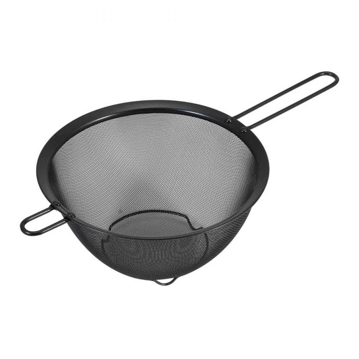 Livplus Style Kitchenware シリコーン加工 ステンレス製ストレーナーザル20cm(足付)(ブラック) LD-446 ステンレス製 フック付 取っ手付 水切りザル ボウル