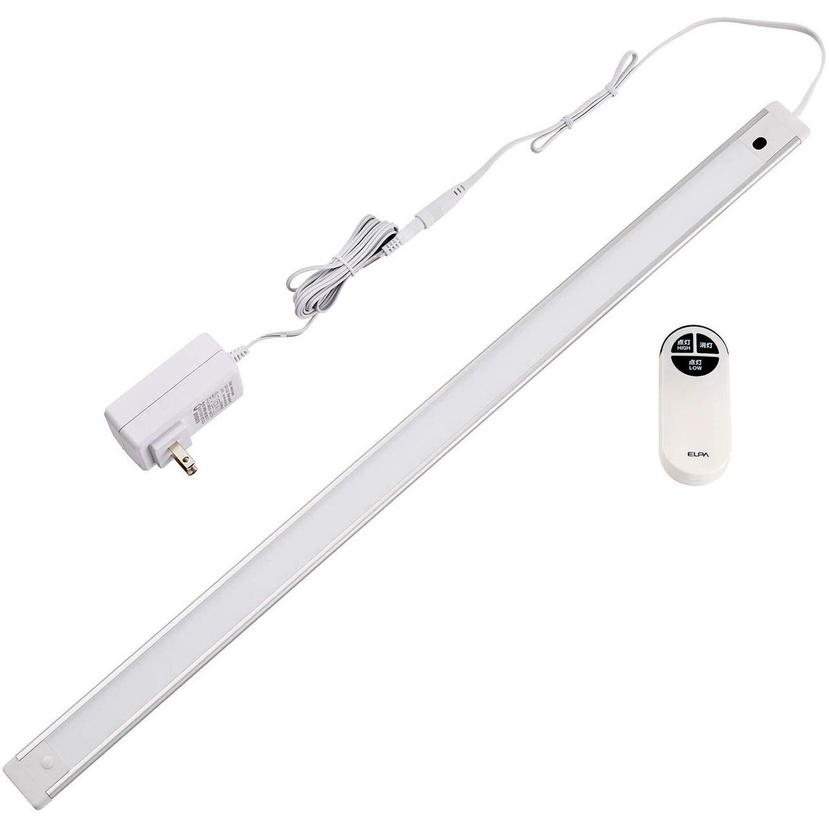 サイズ:幅32×長さ604×厚み7(mm)(最大値) 質量:約192g 【本体専用ACアダプター】入力 AC100-240V 50/60Hz 1.0A 出力 DC24V 1.2A コード長 約1.8m 【リモコン使用電池】単四形アルカリ乾電池×2本(別売) 電池寿命:約2年(1日10回使用) 動作距離:約8m 【本体定格消費電力】 単体:14.5W 最大連結時(61cm連結子機1台連結):27.5W ※明るさHIGH点灯時 【本体用付属品】ACアダプター 1個、マグネットホルダー 2個、木ねじ 大(φ2.8×19mm) 2本 小(φ2.8×9.5mm) 2本、スリーブ(φ6×28mm) 2本、両面テープ(7.5cm) 2枚、コードステッカー 3個、エンドキャップ 1個 【リモコン用付属品】リモコン用壁掛けホルダー1個、木ねじ 小(φ2.8×9.5mm) 2本、リモコン用両面テープ 1枚 ■光源:LED(昼光色相当) ■全光束:1100lm(明るさHIGH点灯時) 360lm(明るさLOW点灯時) ■Ra:80 ■使用温度範囲:10~40度 ■本体コード長:約0.5m※商品の仕様・パッケージや原産国・原産地などは、メーカーの都合により予告なく変更される場合がございます。最新の情報につきましては、メーカーにご確認くださいますようお願いいたします。