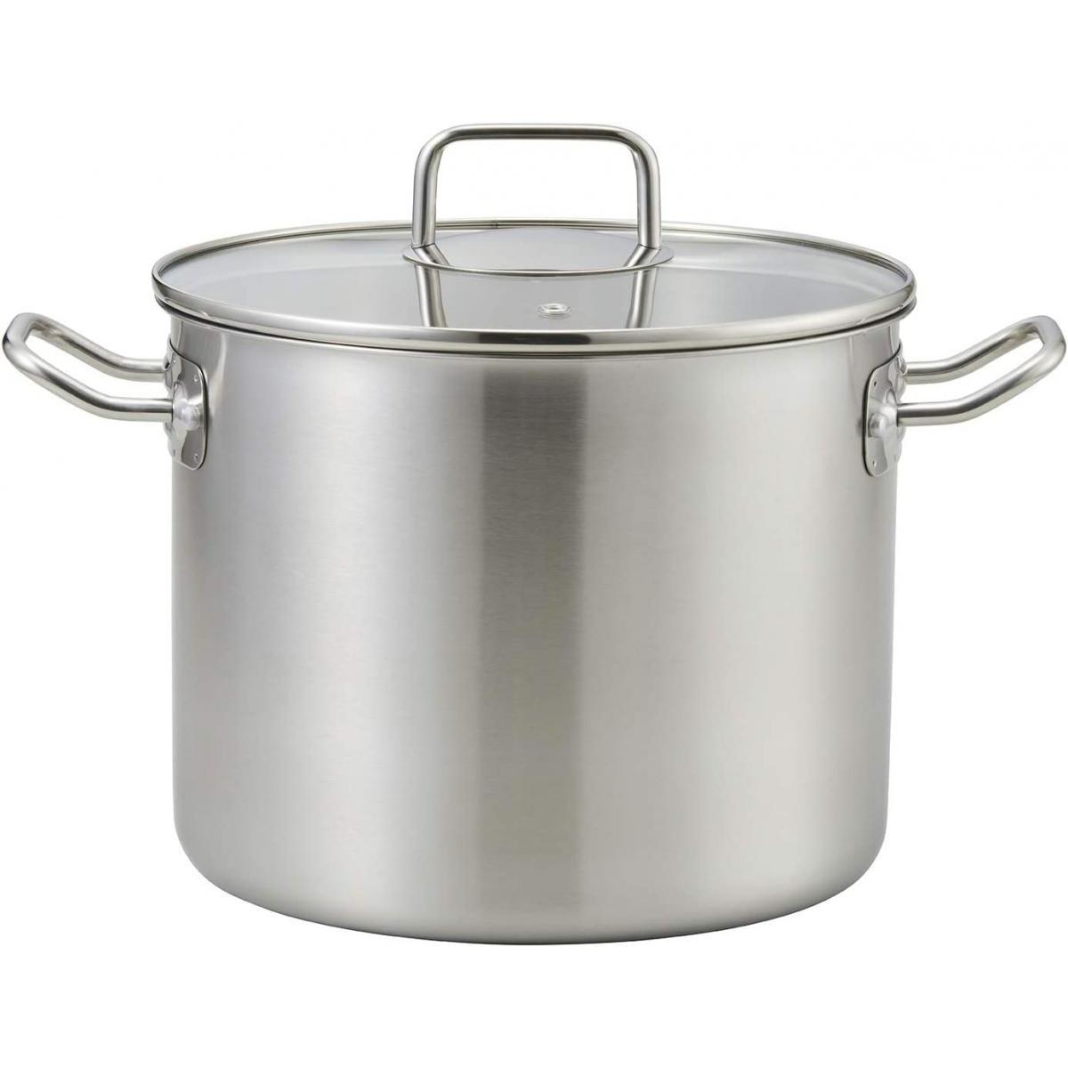 ベストコ エコーズ 軽くて見える 寸胴 ステンレス ストックポット 鍋 24cm ND-6346 両手鍋 ガラス蓋付 IH対応 オール熱源 軽量