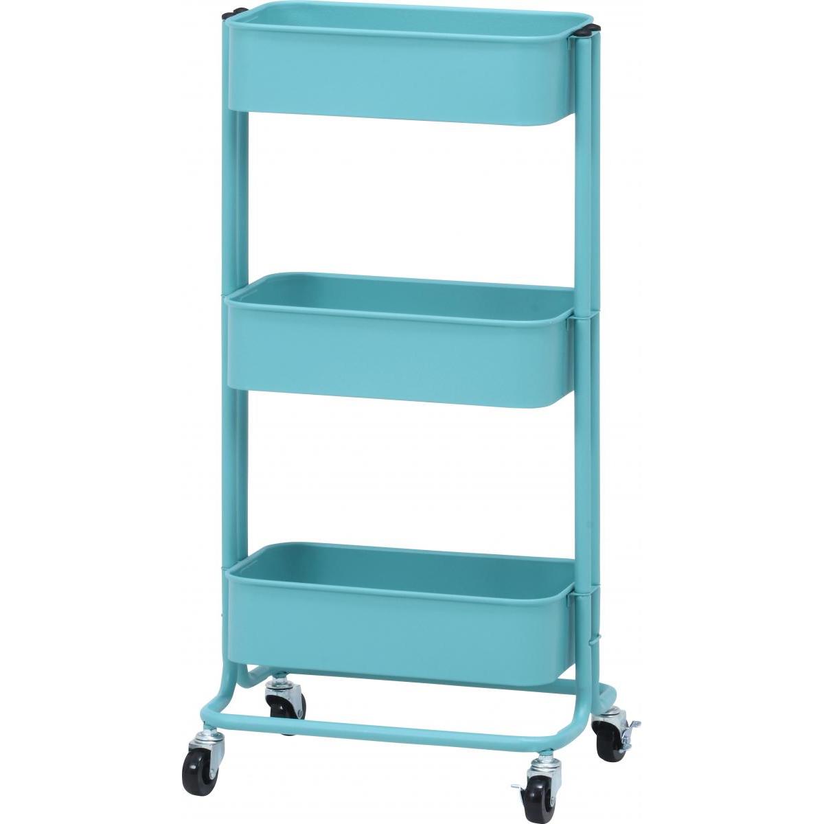 【I】不二貿易 キッチンワゴン バスケット3段スリム ターコイズブルー 新生活【代引不可/北海道・沖縄・離島不可】