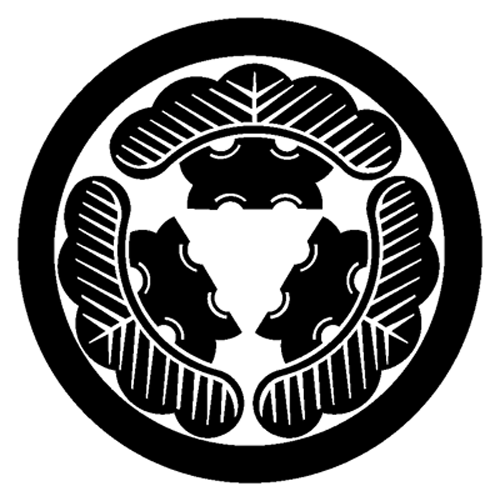 家紋 ステッカー「丸に尻合三つ松」 13cmサイズ　家紋番号-253