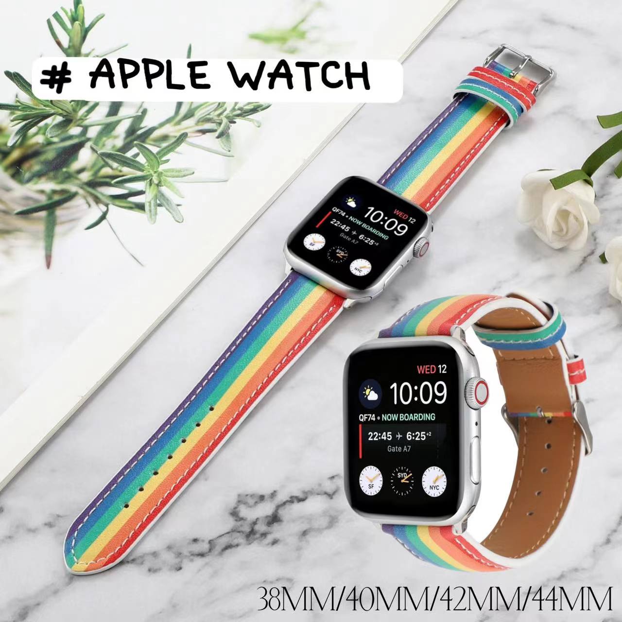 Apple Watch バンド 腕時計交換ベルト レインボー 38mm-49mm 対応 iWatch Series 8-1 se アップル ウォッ チバンド カラフル快適 綺麗