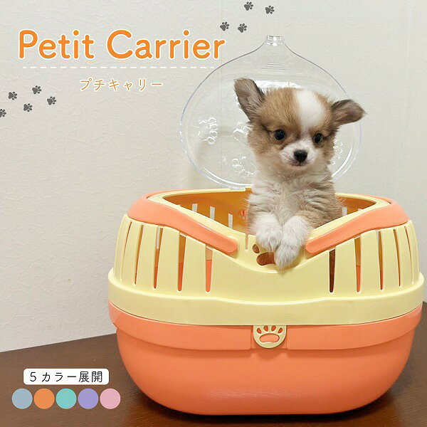 ★商品のご紹介ちっちゃなペットのお出かけに便利なハードキャリー 超小型犬、子犬、子猫、小動物、鳥用プチキャリー ちょっとしたお出かけや、通院、ドライブ、旅行などいろいろなシーンで大活躍。 使いやすさにこだわったシンプル設計でありながら欲しかった機能性は抜群。 ・上部がクリアになっているので、ペットの様子が確認できます。 ・通気性が優れているので熱がこもりにくくなっております。 ・軽くて丈夫な素材を採用しています。 ・お手入れ簡単で、衛生的。汚れてもすぐ洗うことができ、ふき取るだけて乾きます。 ・取っ手が付いているので移動時も楽々。 ■サイズ：35×25×H25cm ■耐荷重：～3kg ■材質： （本体）ポリプロピレン（フタ）ポリスチレン ■本体重量：700g ■原産国：タイ