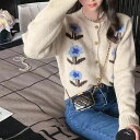 カーディガン レディース トップス コート セーター ニット アウター 刺繍 長袖 花柄 羽織り 前開き ボタン ラウンドネック おしゃれ カジュアル 可愛い ...