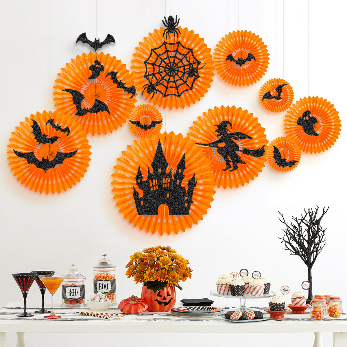 【28点セット 】ハロウィン ペーパーファンフラワーセット ハニカム提灯 ホーム フェスティバル ホリデー パーティー 背景