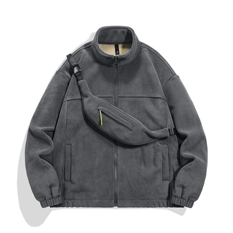 "登山 冬 メンズ 防風 厚手 大きいサイズ アウトドア ボアジャケット プルオーバー ハーフジップ 防寒 軽量 静電気抑制 もこもこ 立ち襟 ジャンパー 保温 モコモコ 暖かい トップス 裏起毛 ブルゾン 無地 ショルダーバッグ付き"