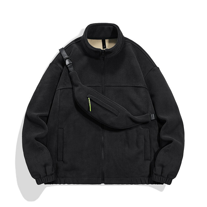 "登山 冬 メンズ 防風 厚手 大きいサイズ アウトドア ボアジャケット プルオーバー ハーフジップ 防寒 軽量 静電気抑制 もこもこ 立ち襟 ジャンパー 保温 モコモコ 暖かい トップス 裏起毛 ブルゾン 無地 ショルダーバッグ付き"