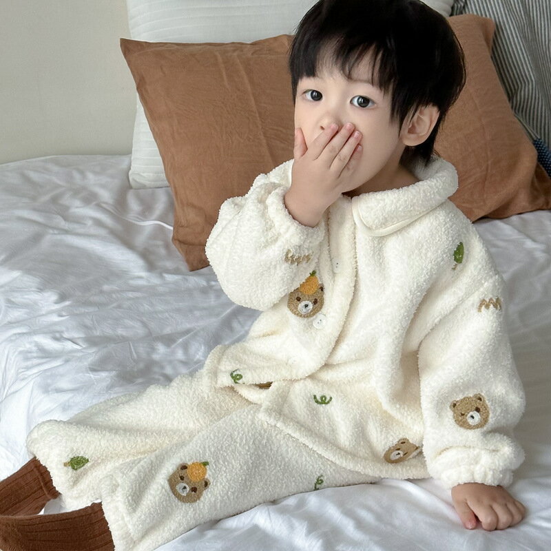 モコモコパジャマ 子供 冬 男の子 女の子 ルームウェア ベビー 厚手 防寒 裏起毛 可愛い カートゥーン ..