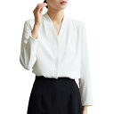 シャツ ブラウス レディース 長袖 Vネック 上品 トップス ゆったり 大きいサイズ 無地 おしゃれ スッキリ 着回し 体型カバー 日常 オフィス カジュアル 通勤 入園式 二次会 ビジネス デート 春 秋冬