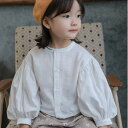 トップス ブラウス 長袖シャツ 子供服 女の子 ガールズ カジュアルシャツ 長袖 ノーカラー ボリューム袖 バルーン袖 フロントボタン ホワイト 無地 キッズシャツ 子供シャツ