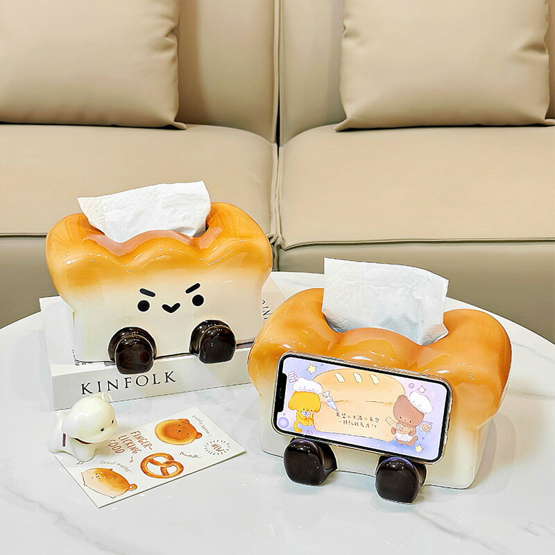 Rakuten - トーストデザイン セラミックティッシュケース 卓上ティッシュボックス リビング用 ダイニング用 ティッシュホルダー スマホスタンド付き かわいいインテリア 多機能ティッシュケース デコレーション雑貨