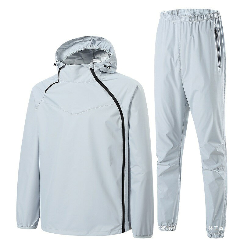 Sauna Suit - 2点セット サウナスーツ ジャケット パンツ セットアップ ダブルファスナー サイド開き 男女兼用 ランニング フィットネス 発汗 ダイエット スポーツウェア