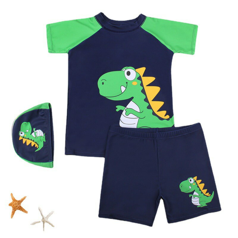 【3点セット】子供用水着 男の子 スプリット 3ピース スイミング 速乾性 日焼け防止 水着 小さい 中 大きい 男の子 スプリット 恐竜 モンスター かわいい