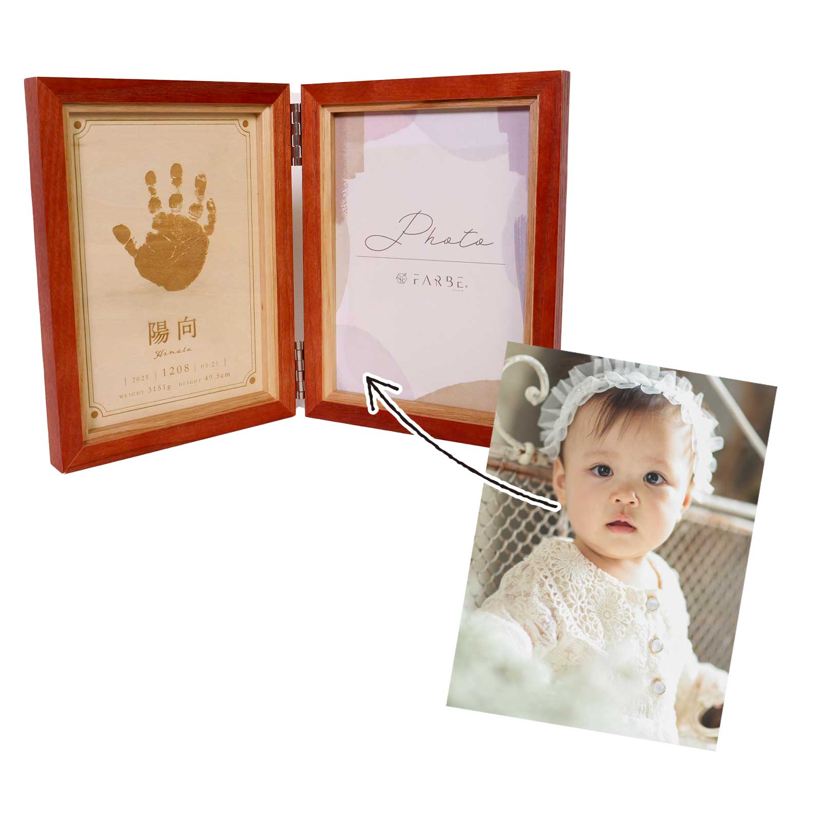 フレーム写真セットオプション(商品1個分)/天然木手足形フォトフレームピノ用