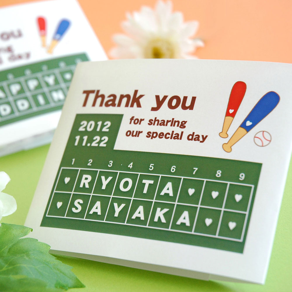 【20個入】名入れ結婚式プチギフト「野球スコアボード」紅茶／入浴剤