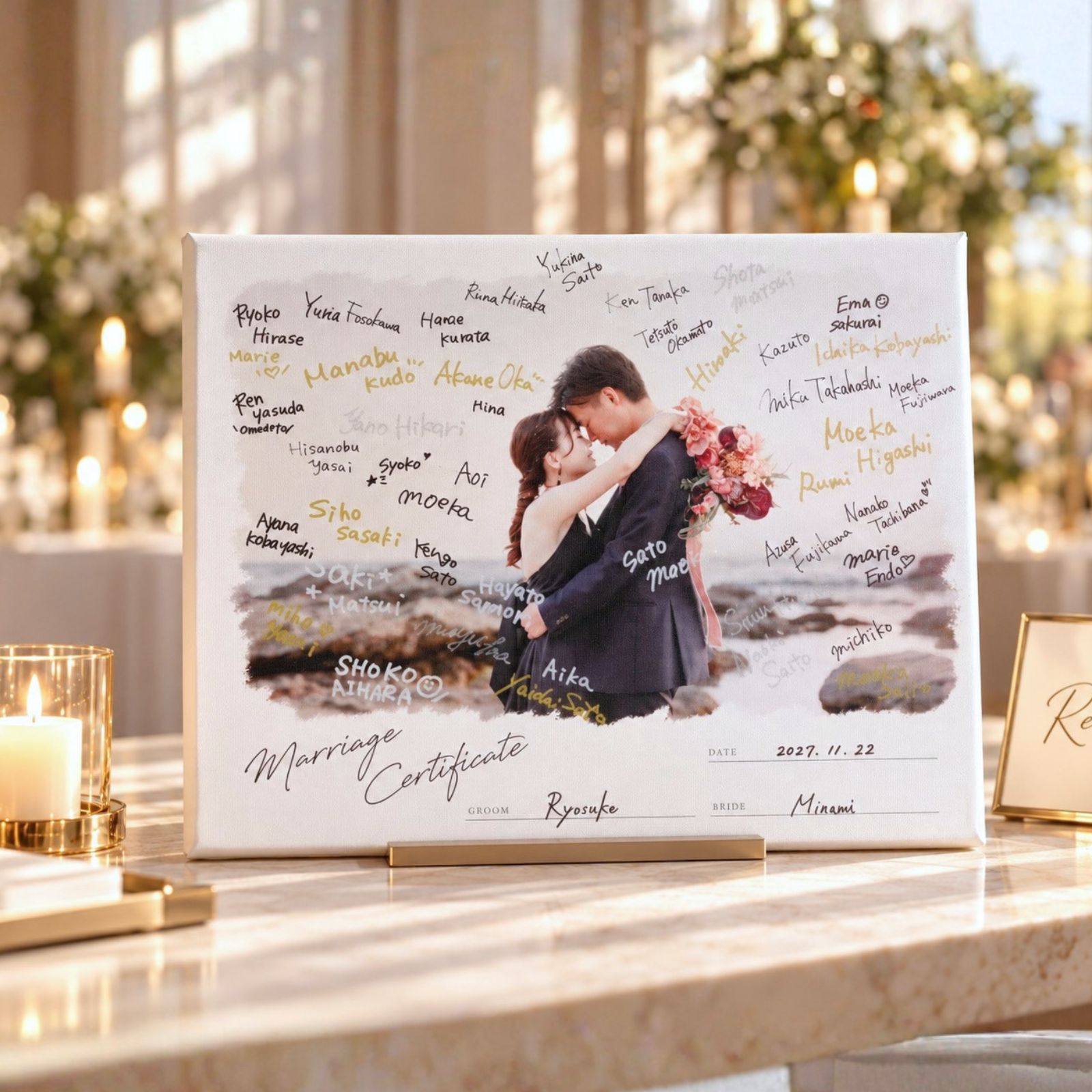 フォトキャンバス 写真 ウェルカムボード 結婚証明書 ゲスト参加型 メッセージ 寄せ書き 少人数 キャンバスプリント ウェルカムボード写真 ウェルカムスペース ウェルカムスペース 結婚式 前撮り写真 フォト 名入れ 写真ボード パネル ／ 《ゲスト参加型》フォトキャンバス