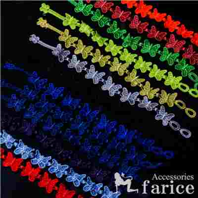 7連バタフライ(蝶々)＆四葉フラワー(花)デザイン刺繍 ミサンガ ブレスレット【選べる13色カラー】