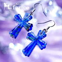 クロス(十字架)立体型デザイン アクリル・クリアブルーカラー&ラメ入り装飾 レディース アメリカンフック ピアス(4)