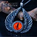 レッドデビルズアイ 赤い悪魔の目 ウィング 翼 五芒星 メンズ ステンレス ペンダント ネックレス(4)