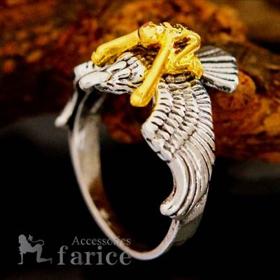 大鷲と勇者 イーグル 父なる空からの神の使い インディアン フェザー 羽 ゴールド ワンポイント カジュアル メンズリング 指輪