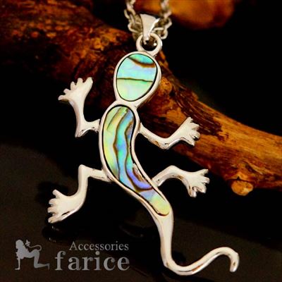 大きい ゲッコー ヤモリ トカゲ 幸運の象徴 ハワイアンジュエリー風 シェル 本物 アバロン 貝 キラキラ オーロラ メンズ レディース 男女兼用 ネックレス ...