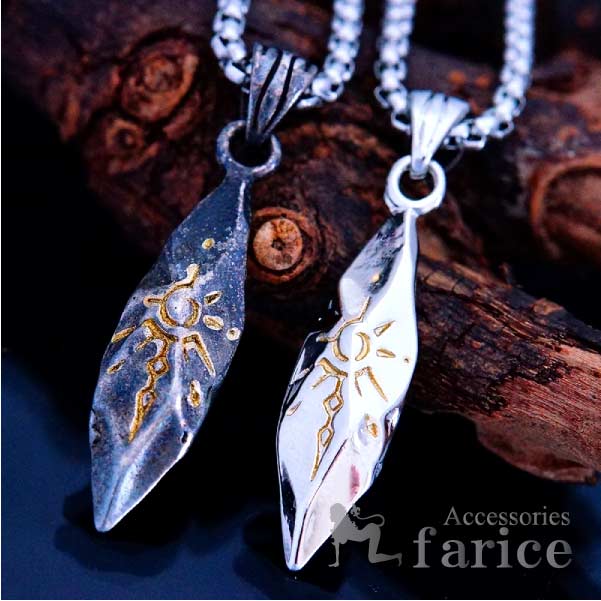 矢じり インディアンジュエリー風 メタル ロック 無骨 サン 太陽 模様 メンズ ネックレス 【燻しブラック/シルバー】