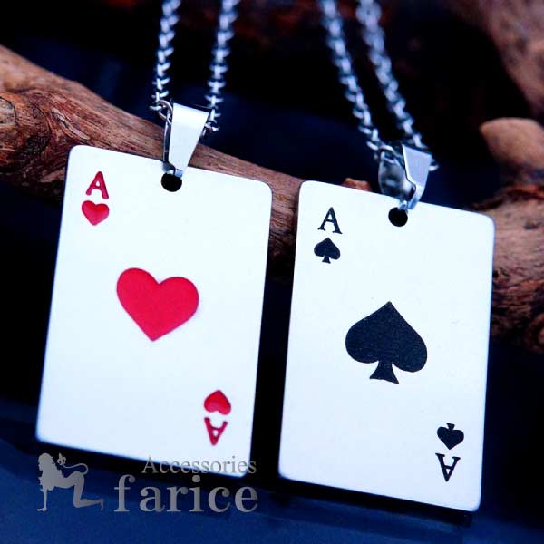 トランプ スペードのエース ハートのエース 1番 ステンレス ペア 黒 赤 ペンダント ネックレス 【スペード/ハート】