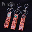 レザー 合皮 ベージュ 植物柄 メタル 紋章 エンブレム メンズ カニカン 大きめ フック キーホルダー 【 馬蹄 or サークル or バッファロー 】