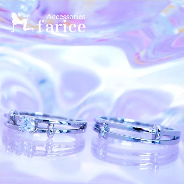 2連 重ね付け風 シンプル ベルト クール サイズ調整可能 お揃い チタン ペア リング 指輪 【ストーンあり or ストーンなし】