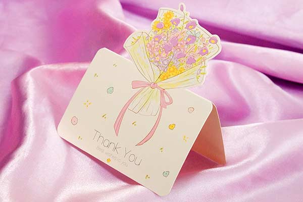 メッセージカード 小さい ミニカード ありがとう 感謝 ミニ 花束模様 花 ピンク パープル フラワー ひとこと 一筆 カード 【 thank you 〜 Be...