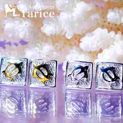 ホヌ(海がめ) レイズド(浮き彫り)装飾 スクエアデザイン レディース ハワイアンジュエリー シルバー925 スタッドピアス【イエローゴールドorシルバー】