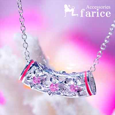 ピンクキュービックジルコニア付きプルメリア(花)&リーフ(葉)彫り装飾 ピンクエナメル2ライン チューブ..