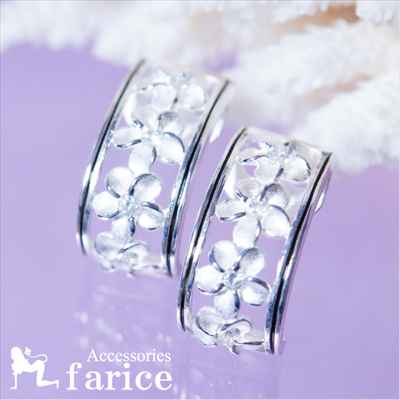 4プルメリア(花) クリアキュービックジルコニア装飾 ブラックエナメル2ライン レディース ハワイアンジュエリー シルバー925 ハーフムーン スタッドピアス【...