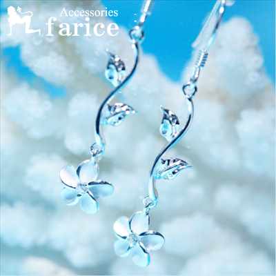 プルメリア&リーフ 一輪花と葉デザイン クリアジルコニア付き レディース ハワイアンジュエリー シルバー925 フックピアス