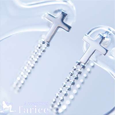 樂天商城 - シンプルフラットクロス ダブルボールチェーンフープアレンジ シルバージュエリーピアス