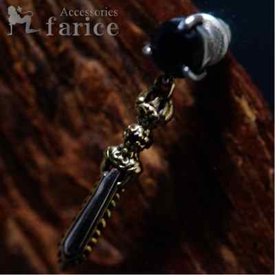 和風 和柄 不動明王剣 三鈷剣 ブラックジルコニア5ポイント ゴールドバイカラー メンズ シルバー925 ス..