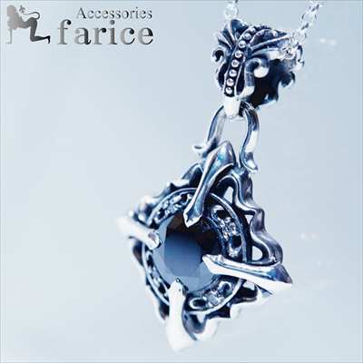 リリー＆クロスデザイン ブラックキュービックジルコニア スクエア型 シルバーペンダント (メンズ＆レディース)(4)