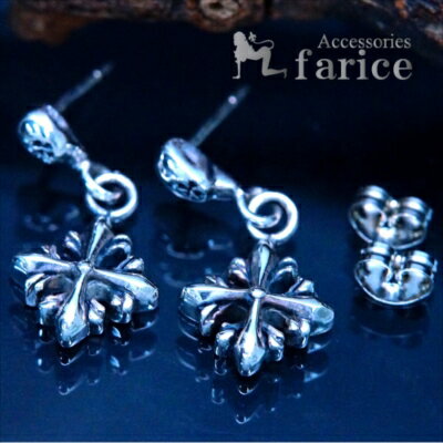ミニクロス彫り＆リーフクロス シルバースイングピアス