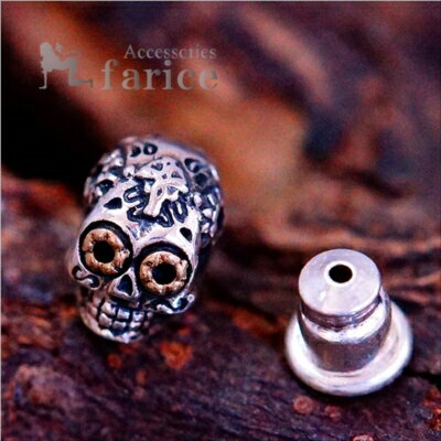 片耳ピアス スカル 髑髏 メキシカンスカル 模様入り ドクロ 骸骨 クロス 十字架 花 シルバー925 ワンポイントゴールドアイ ピアス メンズ スタッドピアス 片耳用