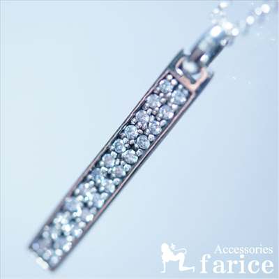 乐天商城 - ダブルホワイトキュービックジルコニアパヴェライン スリムストレートプレートシルバージュエリーペンダント ネックレス