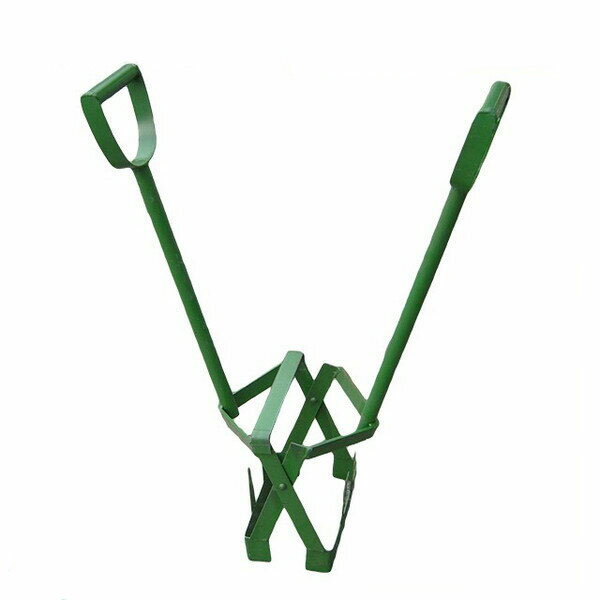 手動式溝掘り器　土に刺して挟んで引き上げる!!