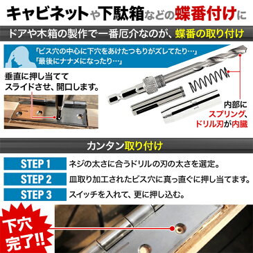 センター出し用 ドリルビットセット ドリルビット ビットセット ヒンジ 蝶番 下穴 下穴開け 便利 木工用 4個セット 穴あけ 穴開けドリル 先端工具 木工ドリル 電動ドライバー インパクトドライバー ドライバー ドリルドライバー 電動工具 レンチ 送料無料