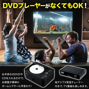 DVDプレイヤー 搭載 プロジェクター スクリーン 地デジ TV受信チューナー 3点セット ホームプロジェクター 家庭用 LEDプロジェクター 30〜150インチ テレビ 明るさ 2000ルーメン VRモード CPRM対応 レジューム機能 プロジェクタ 大画面 ホームシアター 大迫力 送料無料