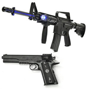 【予約商品】 エアガン モデルガン エアーガン 18歳以上 bb弾 【 M4 R.I.Sモデル Colt 1911モデル セット 】 ハンドガン ライフル セット エアーハンドガン 安全装置 付属 ブルーライト搭載 撃退 駆除 送料無料