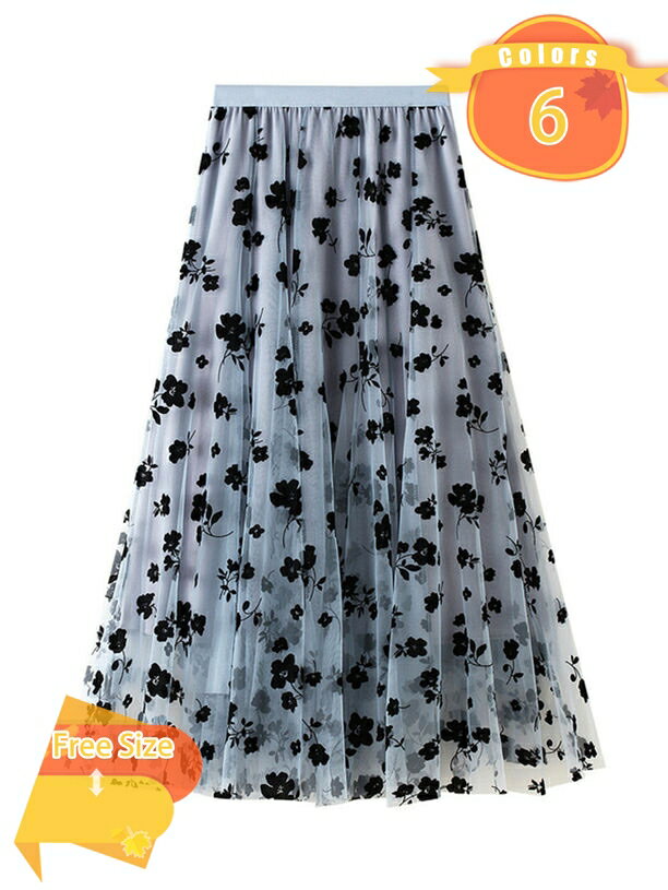 フリーサイズ レディース スカート ウエストゴム チュール 透けない ボトムス ロングスカート フレア Aライン 裏地あり 夏物 夏服 夏用 体型カバー フェミニン エレガンス 上品 デート 華やか fascimo