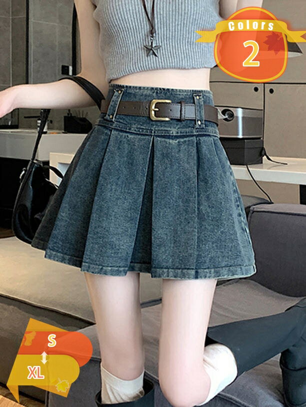 乐天商城 - デニム スカート ミニ丈 フレア ハイウエスト 美脚 大きいサイズ Aライン プリーツ おしゃれ ポケット付き レディース ファッション 膝上丈 着痩せ 体型カバー カジュアル かわいい 通学 春夏 fascimo